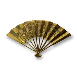 Vintage 1960s Brass Chinoiserie Fan Sculpture with Japanese Art Motif